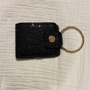 Liz Claiborne Black Sequin Card Holder with Gold Ring